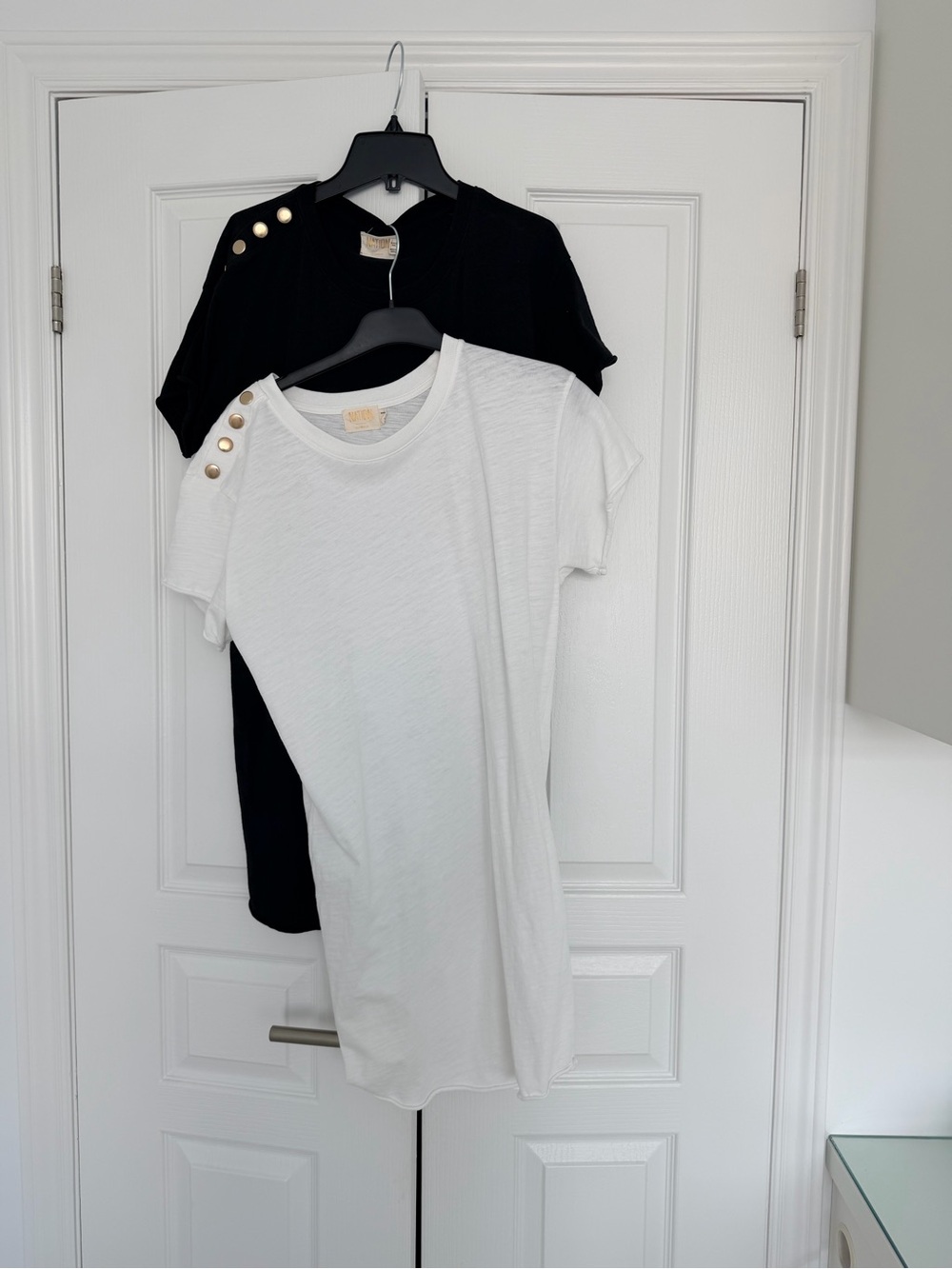 Bundle of Nation dresses- Short Sleeve Button Shoulder T Dresses - White & Black